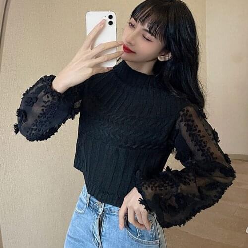 Sexy Round Neck Lace Hollow Knit Sweater Autumn Winter Long Sleeve Pullover Tops Elegant Women White Jumper Pullovers
