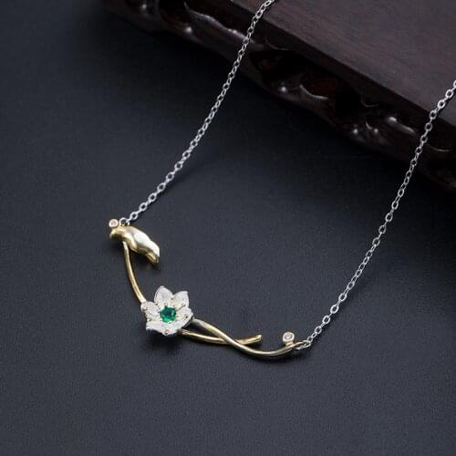 VLA Creative Sweet Design Lotus Leaf Necklace Womens 925 Sterling Silver Fashion Gold Plated Water Lily Pendant Jewellery