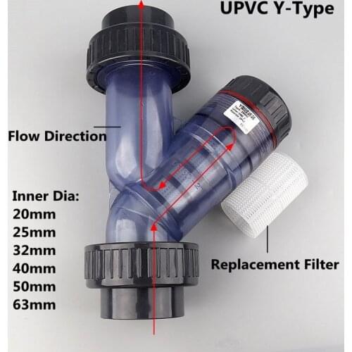 20mm~63mm Industrial Chemical Top-Grade UPVC Y-Type Filter Aquarium Tank Adapter Garden Irrigation Water Pipe Filters Coulping