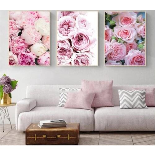 3 pcs diamond Painting pink rose Flowers full 5d diy diamond embroidery mosaic diamond picture 3d cross stitch living room decor