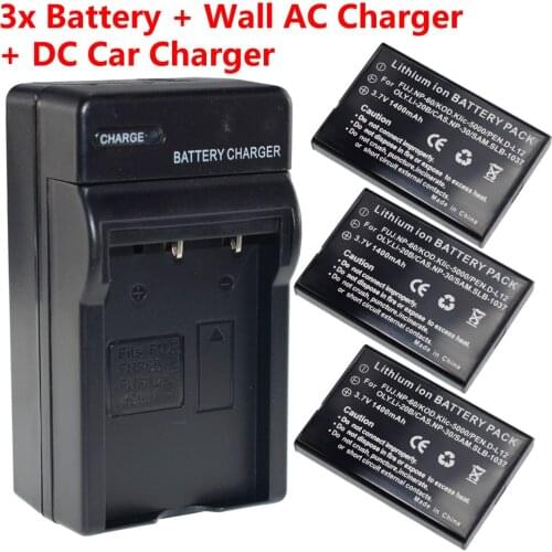 3Pcs FNP-60 NP60 Battery + AC Wall Charger for Fujifilm NP-60 for Kodak KLIC-5000 for Samsung SLB-1137 for Olympus LI-20B
