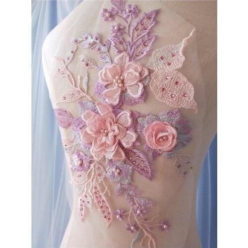 3D beautiful applique Sequins lace patch Corded french lace DIY Handmade Skirts Top Corset BackWedding Dresses CH0003