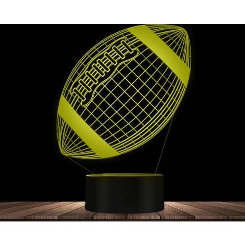 American Football 3D Render Wireframe Hologram Night Table Lamp Rugby Optical Illusion LED Lights Sports Fans Decorative Light