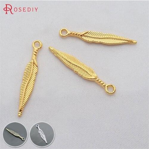 29309)50PCS 28x5MM Gold Color Zinc Alloy Feather Charms Pendants Diy Jewelry Findings Accessories Wholesale