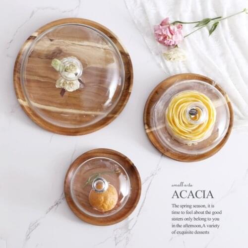 Acaia Wooden Cake Plate Fruit Dessert Serving Tray Candy Nuts Snacks Storage Plate Wedding Birthday Tea Tray Restaurant Supplier