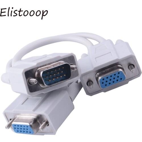 Elistooop SVGA Monitor Adapter Splitter Cable Male VGA to 2 Female VGA 2 Way Dual Video card LCD Y Splitter adpater