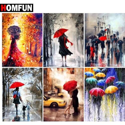 HOMFUN Diamond Painting Full Square/Round Diamond "Woman umbrella" Pattern Embroidery Cross Stitch 5D Rhinestone Painting