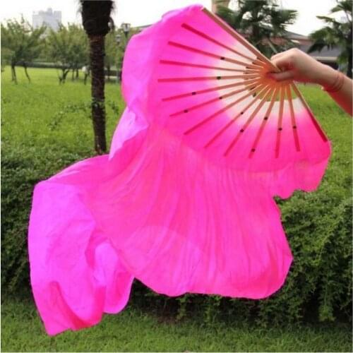 1pcs New Belly Dance Bamboo Long Silk Fans Veils 7 Colors Hand Made Silk Dance Fan 1.8m