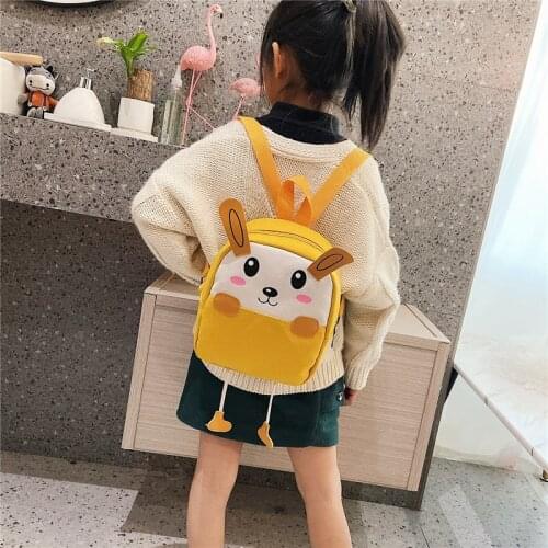 Childrens Canvas Backpack for Girl Boy Cartoon Rabbit Elephant School Backpack Adjustable Shoulder Strap Large Capacity Kid Bag