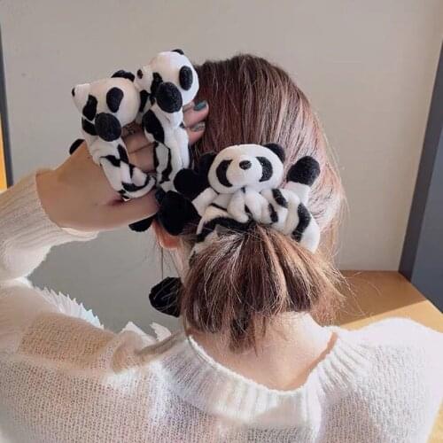 F3MD Lovely Velvet Plush Panda Scrunchies Hair Ties Rope Cute 3D Animal Head Doll Elastic Ponytail Holder Hair Accessories
