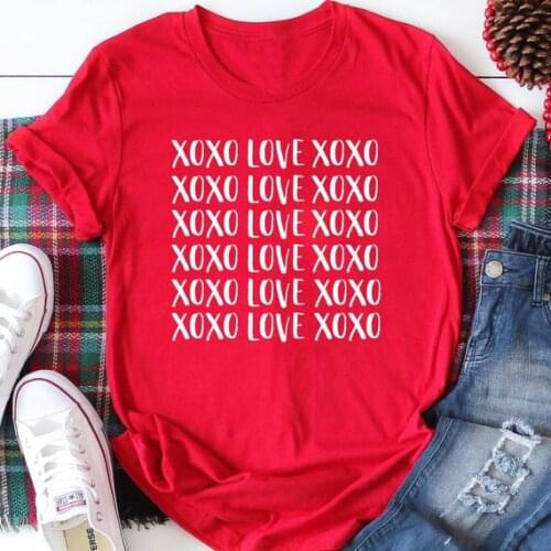 XOXO LOVE XOXO Letter Printed T-Shirt Fashion Casual Valentines Day Gift Tee Funny XOXO Graphic Tumblr Grunge Tops Camisetas