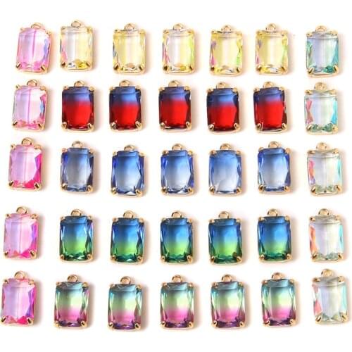 Faceted Rectangle Natural Pink Quartz Bead Pendant 10 pcs/pack 10*17 mm Gradient Stone Charm Gold Connector DIY Jewelry Necklace