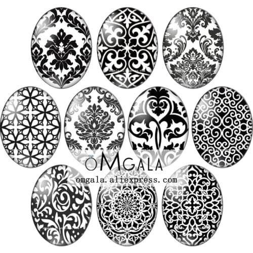 Creative Personality Black Flower Geometric Patterns13x18mm/18x25mm/30x40mm Oval photo glass cabochon flat back Making findings