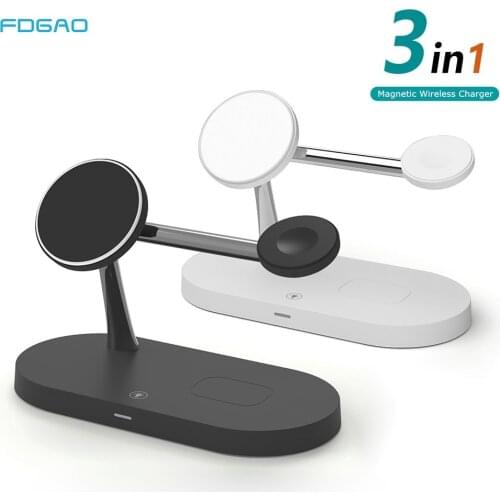 3 In 1 Magnetic Wireless Charger Stand 15W Fast Charging Station For Magsafe IPhone 12 Pro Max Airpods Pro Apple Watch 6 5 4 3 2