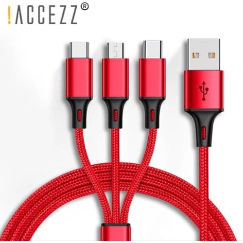 !ACCEZZ Nylon USB Charging Cable 3 in 1 For iPhone 12 11 MAX XR Micro USB Type C Android Phone Charge Cables For Samsung Xiaomi