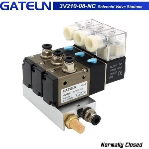 3V210-08-NC Normally Closed Solenoid Valve Stations Block With Muffler Fitting Base Manifold DC 12v 24v AC 110v 220v 3 port