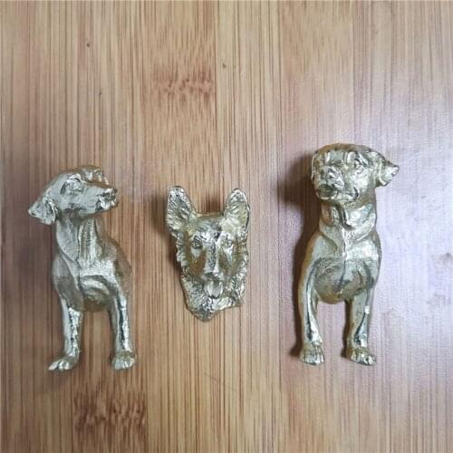 New 1Pc 2021 Animals Shaped Furniture Handles Gold Wall Hooks Dog Puppy Head Brass Cabinet Door Drawer Knob Dresser Handles