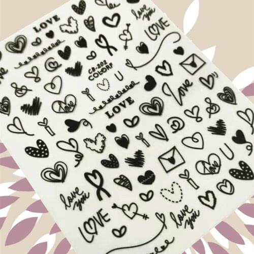 Newest CB-203 202 197 valentine days design 3D nail art sticker decal stamping back gule DIY decoration tools for nail manicure