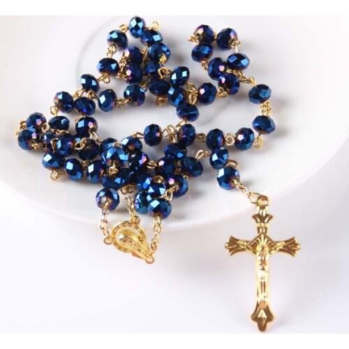 Necklace Religious Christian Ornaments Cross high quality crystal beads Rosary black color