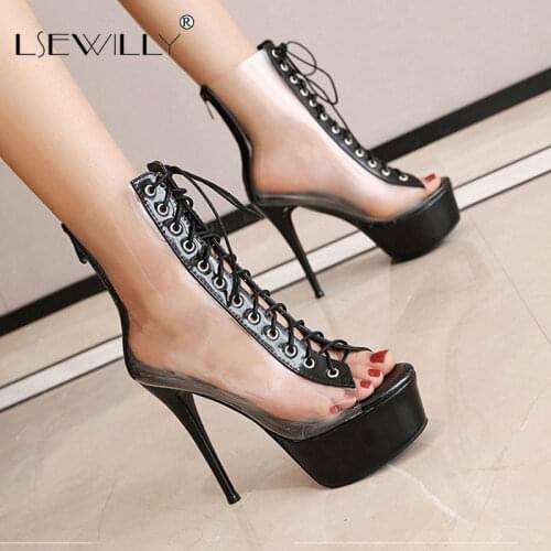 Lsewilly Sexy Clear Shoes Women Stiletto Heels Ankle Boots for Summer Transparent Shoes Woman Ladies Peep Toe Platforms Sandals