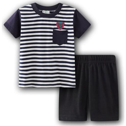 Brand Kids Boys Clothing Sets New Sale Summer Casual Short Sleeve O-Neck Stripe T-Shirt Tops with Shorts Girls Cotton Pajama Set