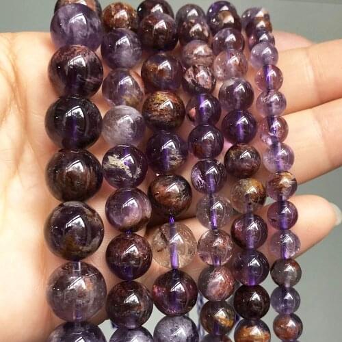 Natural Genuine Stone Beads Purple Ghost Quartz Round Loose Spacer Beads For Jewelry Making DIY Bracelet Accessories 7.5''Inches