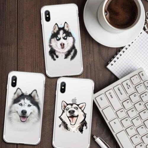Husky Kawaii Wolf cute Phone Case Transparent for iPhone 6 7 8 11 12 s mini pro X XS XR MAX Plus