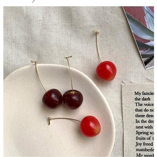 Earrings Jewelry Shiny Side New Fashion Brand Jewelry Cute Cherry Earrings for Women Gift Simple Style Statement Earrings