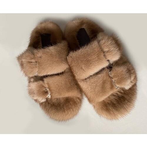 Warm Fluffy Mink Fur Slippers Women Cozy Cross Indoor Floor Slides Flat Soft Fluffy Shoes Ladies Female Celebrities Flip Flops