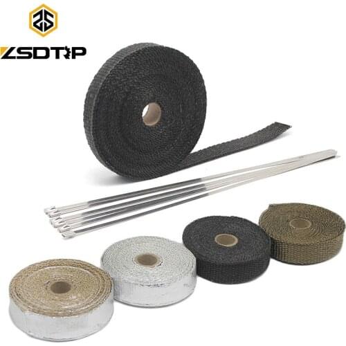 ZSDTRP 2.5*5M/10M Motorcycle Exhaust Thermal Exhaust Tape Header Heat Wrap Resistant Downpipe with 6 Steel Ties
