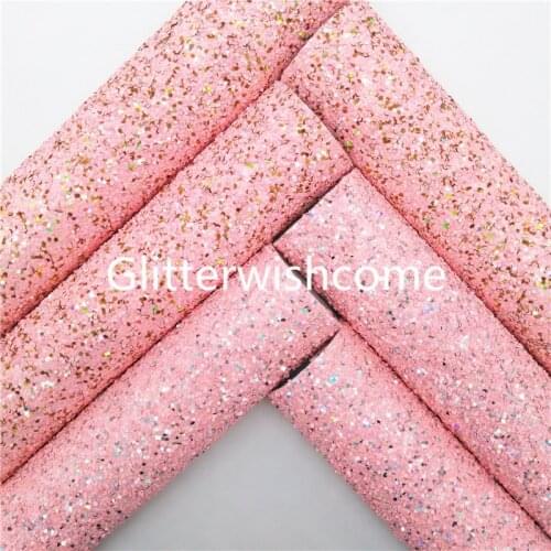Glitterwishcome 21X29CM A4 Size Baby PInk Chunky Glitter Fabric Synthetic Leather, Glitter Leather Sheets for Bows, GM950A