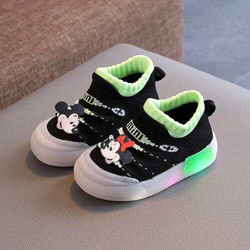 Disney Minnie lights baby casual shoes LED women and boys breathable socks shoes baby toddler shoes soft sole sports shoes