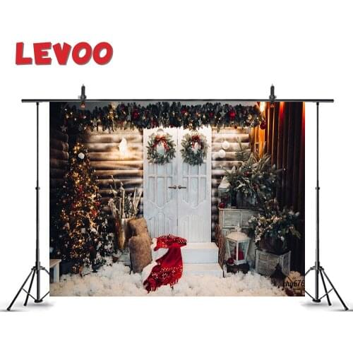 LEVOO Photography Background White Doors Snow Wreath Christmas Tree Photo Backdrop Photo Studio Stoot Props Vinyl Photophone