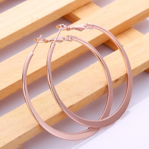 High-quality mirror large circle ladies N925 sterling silver color rose earrings simple jewelry EE949-B