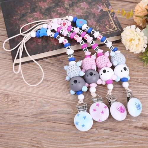 Koala Baby Pacifier Chain Clip Letter Anti-fall Newborn Dummy Pacifier Clip Holder Infant Nipple Feeding