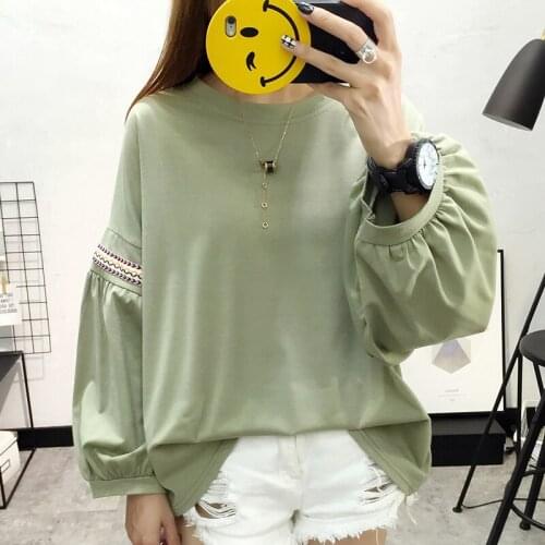 #7075 Green White Black Big Size Hoodies Women Sweatshirt Tops Pullovers Korean Style Long Lantern Sleeve Casual Loose O Neck