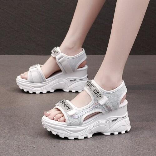 Women Sandals Summer 2021 New Sponge Cake Thick-Soled Rhinestone Casual Sports Beach Shoes Ladies Explosive Wedge Sandals