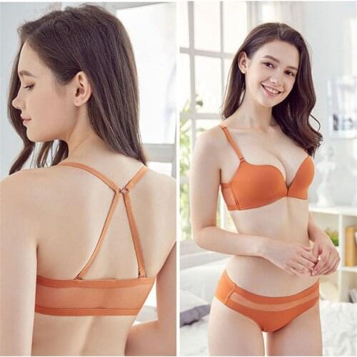 New Sexy Push Up Front Closure Lingerie Set Gathering Seamless Underwear 3/4 Cup Brassiere Women Bralette Bra And Panties Set
