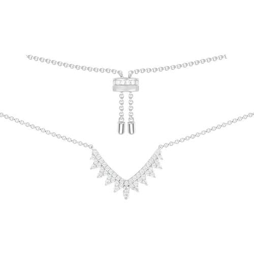 SLJELY Real 925 Sterling Silver Zircon V Shaped Gear Lace Pendant Necklace Adjustable Chain Women Fashion Banquet Fine Jewelry