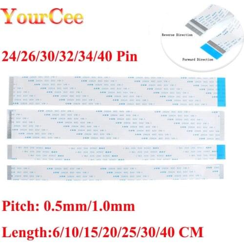 10PCS FPC/FFC Ribbon Flexible Flat Cable 24 26 30 32 34 40 Pin Pitch 0.5/1.0MM Wire Length 6/10/15/20/25/30/40CM Forward Reverse