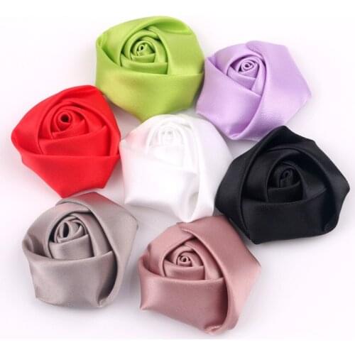 100Pieces/Bag Size 5cm Satin Ribbon Rose Flower Silk Fabric Flowers Handmade DIY Wedding Bouquet Flower Hair Cloth Accessories