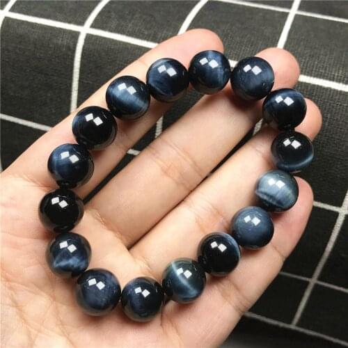 12mm Top Natural Blue Tigers Eye Bracelet For Women Lady Men Stretch Gemstone Round Beads Cat Eye Stone Jewelry Strands AAAAA