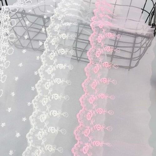 15Yards Lace Trim Edge Embroidery Mesh Tulle Diy White Pink Motif Fabric for Childrens Wear Clothing Accessory