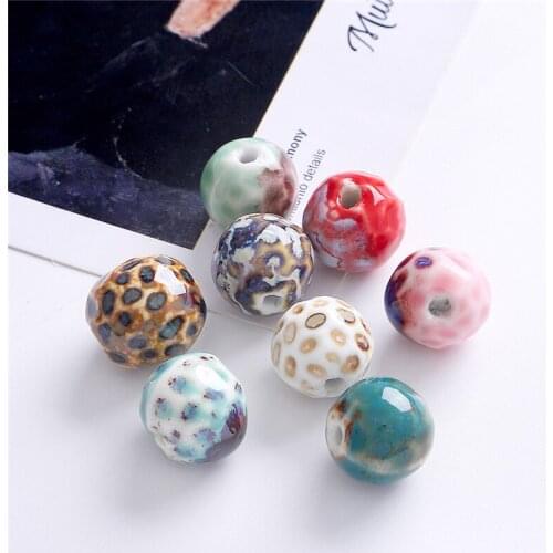 5Pcs 15mm Round Flower Glaze Ceramic Porcelain Beads For Jewelry Making Accessies DIY Bracelets Necklaces High Quality