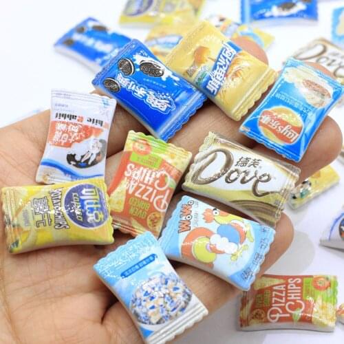 50Pcs/100Pcs Resin Simulation Candy Potato Chips Pizza Flat Back Cabochon Miniature Food Art Supply Decoration Charm Craft