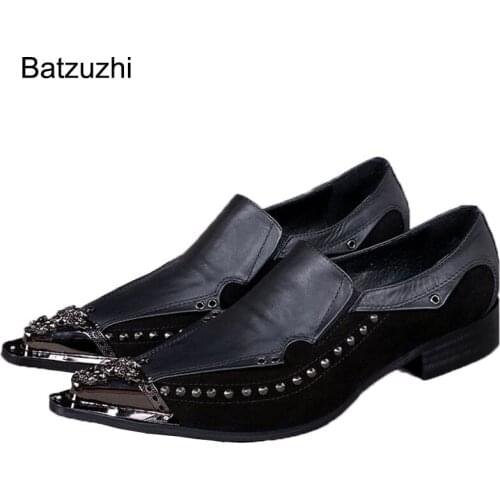 Batzuzhi Black Mans Leather Shoes Oxfords Ponited Toe Mans Dress Shoes for Business/Wedding/Formal Fashion Show, Sizes 45-46