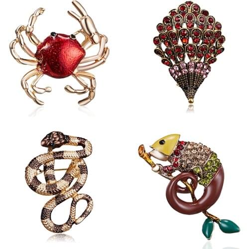 Fashion Handmade Colorful Animal Brooch Cute Rhinestone Dog Snake Lizard Hedgehog Crab Coat Bag Badge Trendy Jewelry Broche Gift