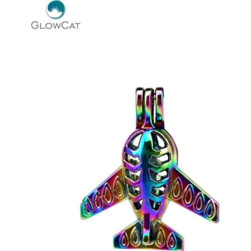 C757 5pcs/lot Rainbow Color Toy Airplane Bead Pearl Cage Locket Pendant Pearl Locket Fairytale Party