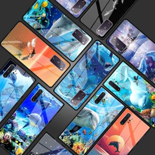 Sea Animal Cute Dolphin Glass Phone Case for Samsung Galaxy S21 S20 FE S10 Note 10 20 Ultra 5G 9 S9 Plus S10e Cover Coque
