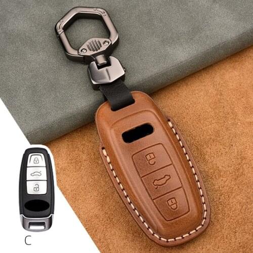 Genuine Leather 3 Buttons Car Remote Key Fob Cover Case For Audi A4L A6L A7 A5 A8 Q5 2019 Keyfob Smart Sport Protector